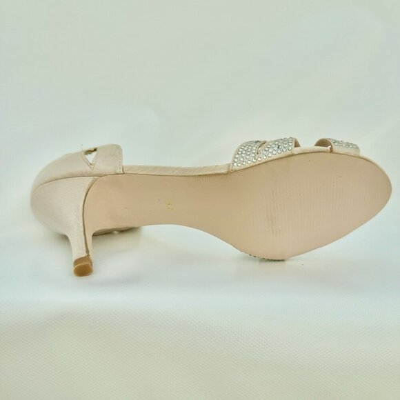 High Heel Dress Shoes Satin Rhinestones Rose Gold Never Worn Wedding Prom Party - Picture 2 of 8